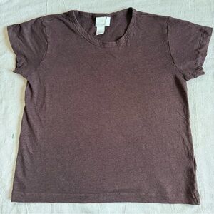 H&M Basics 100% Linen Brown Short Sleeve Shirt L Lightweight Breathable Tee